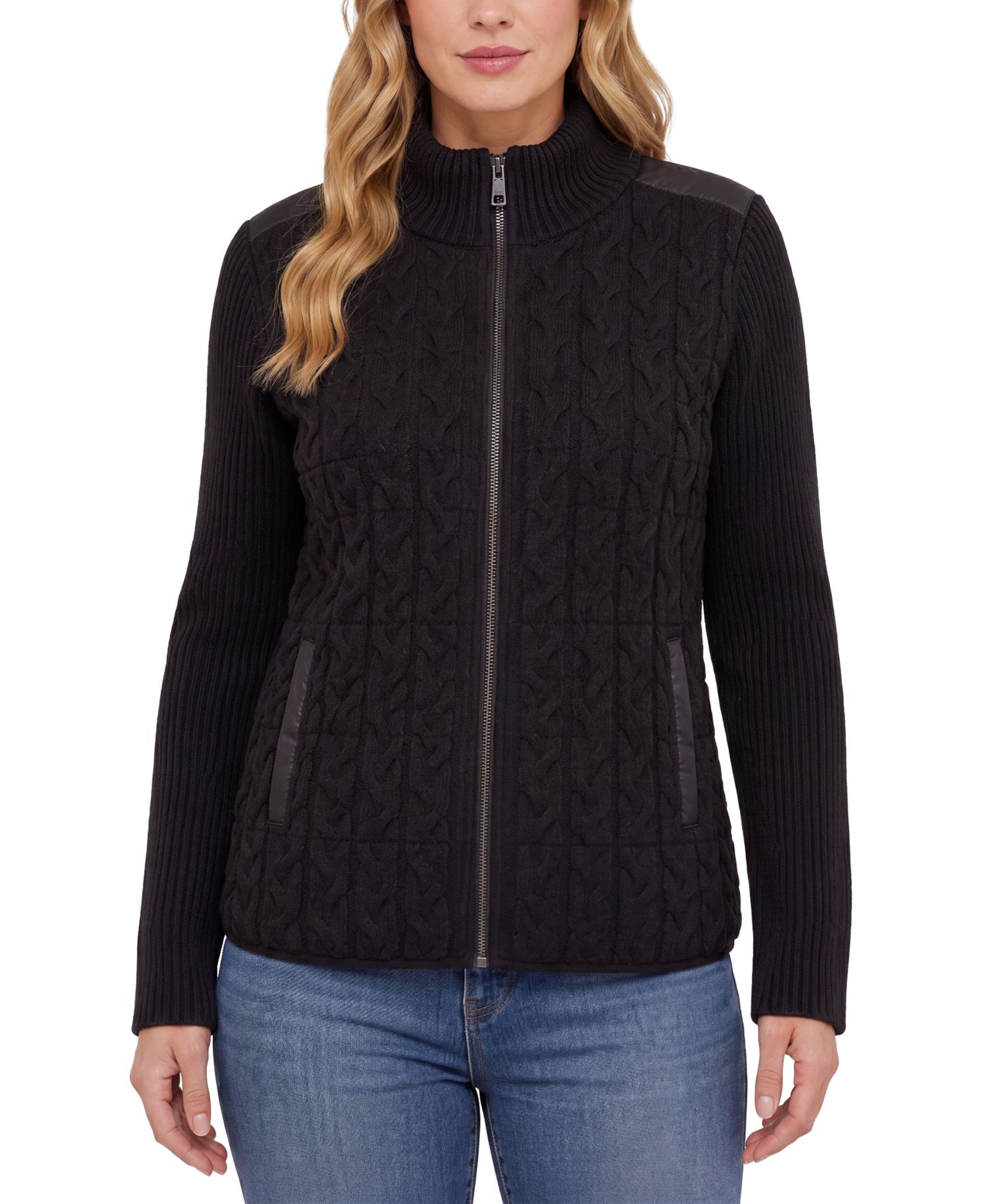 Petite Reversible Quilted Cable-Knit Jacket