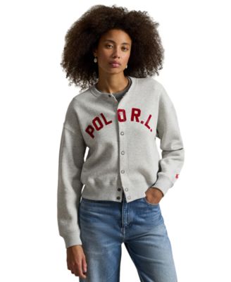 Women's Crewneck Logo Fleece Cardigan Sweater