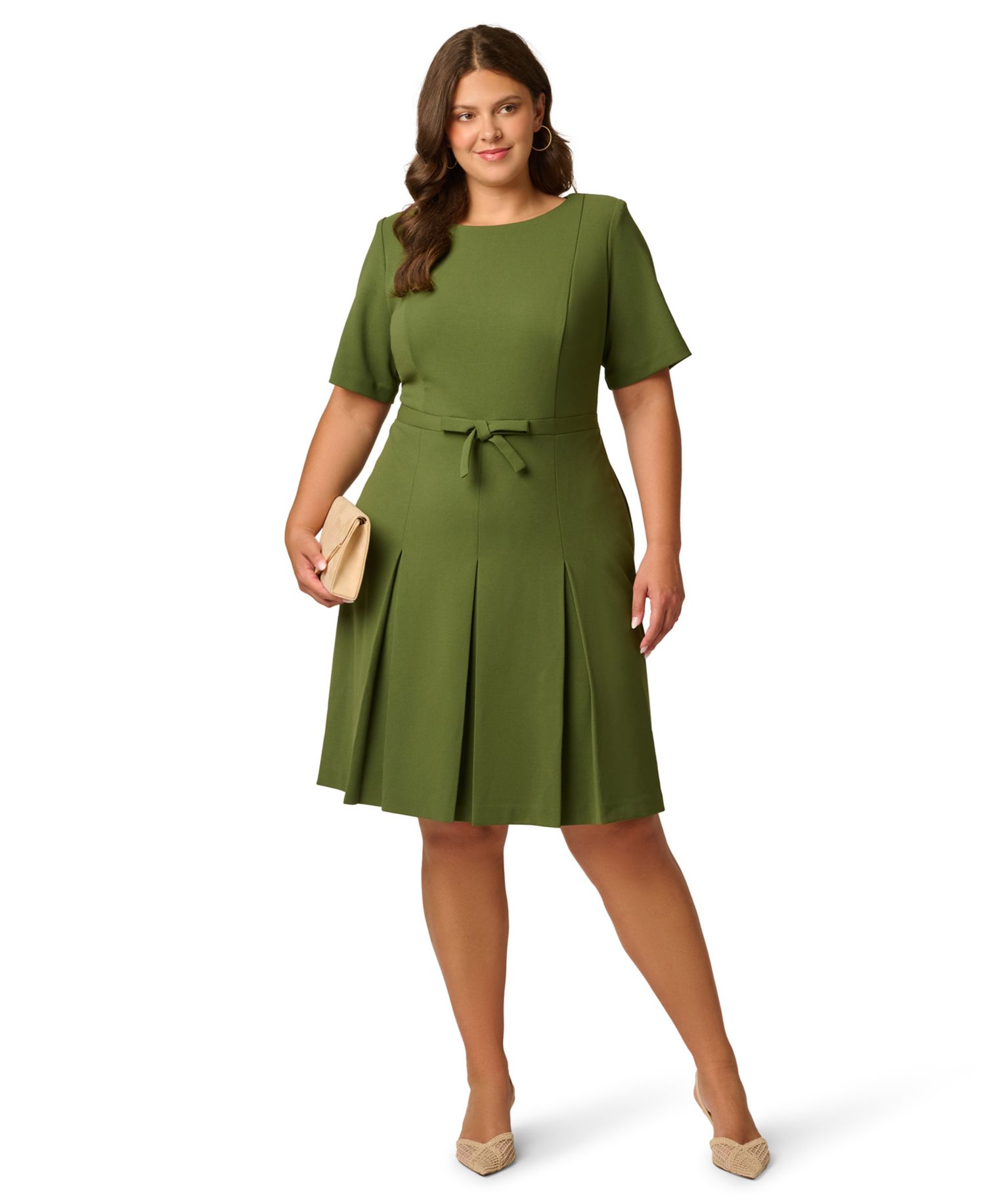 Plus Size Fit & Flare Pleated Bow Dress