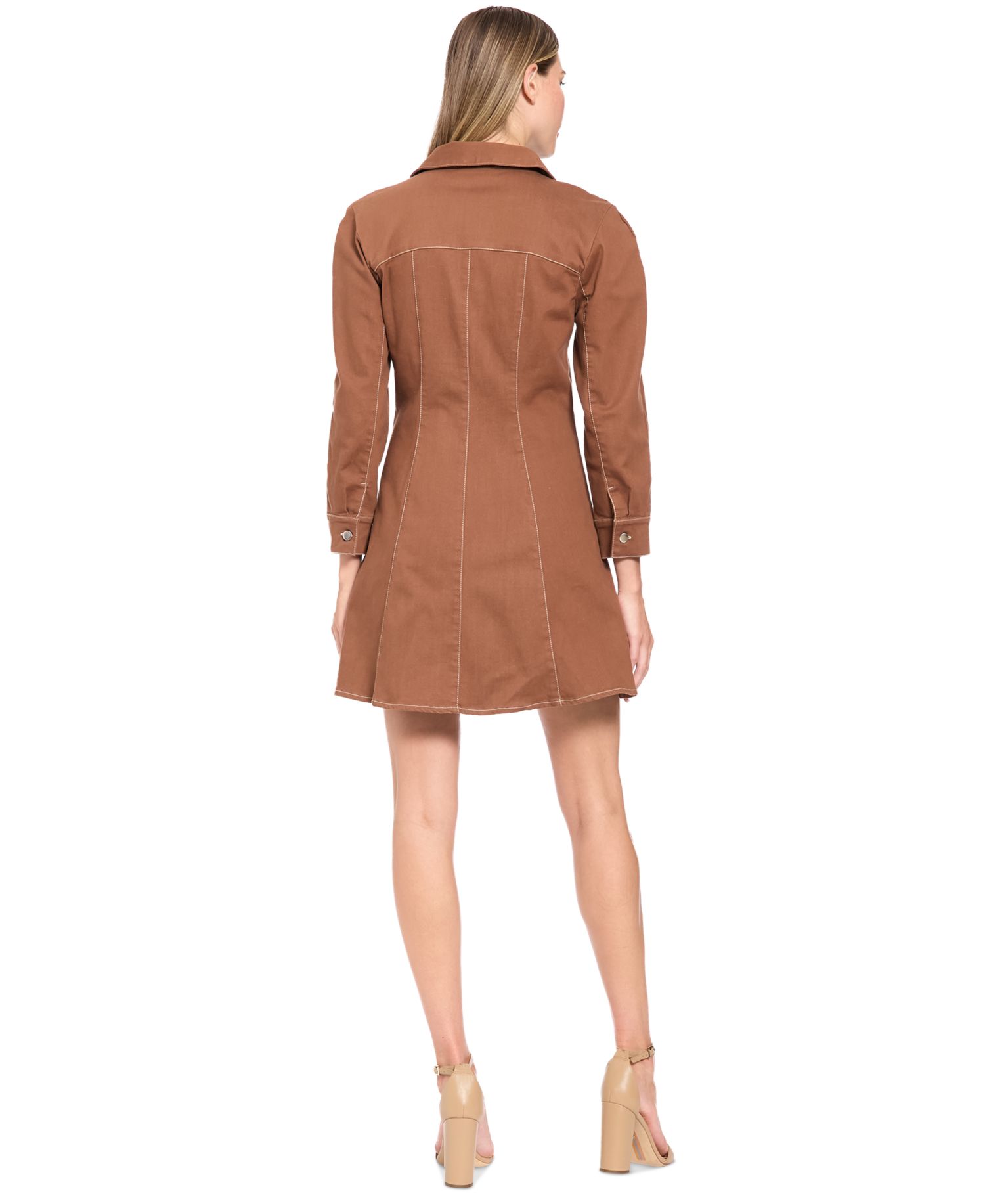 Women's Long-Sleeve Mini Denim Shirt Dress