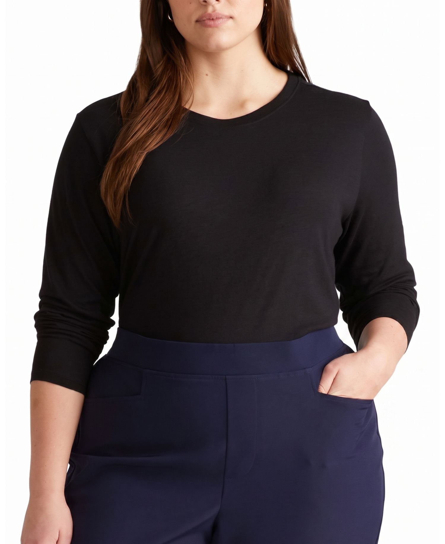 Plus Size Tee Rex Semi-Sheer Lightweight Long-Sleeve Crewneck T-Shirt