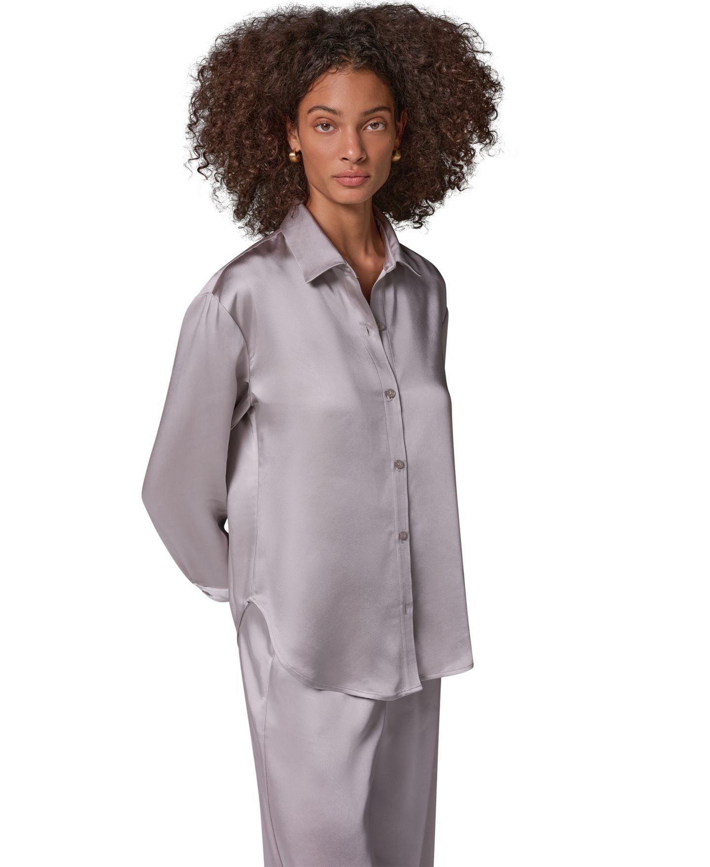 Женская блузка Donna Karan Weekend Satin Long-Sleeve Button-Down, цвет: Vapor — фото 4