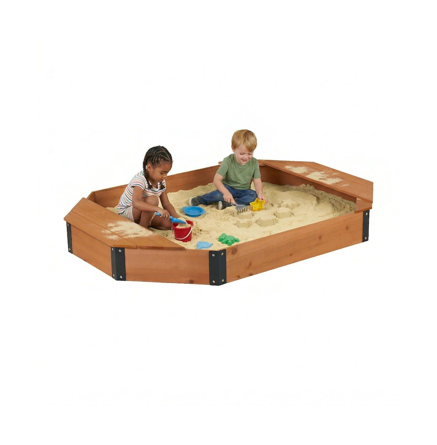 Детская игрушка YOBTOP Octagon Sandbox with Storage Benches, 260 Lb. Capacity, Ages 3-8, цвет: Коричневый — фото 4