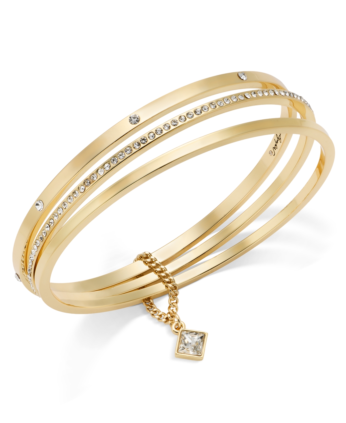 Karl Lagerfeld Paris Glass Crystal Gold Tone Pave Bangle Set, 3-Piece - White