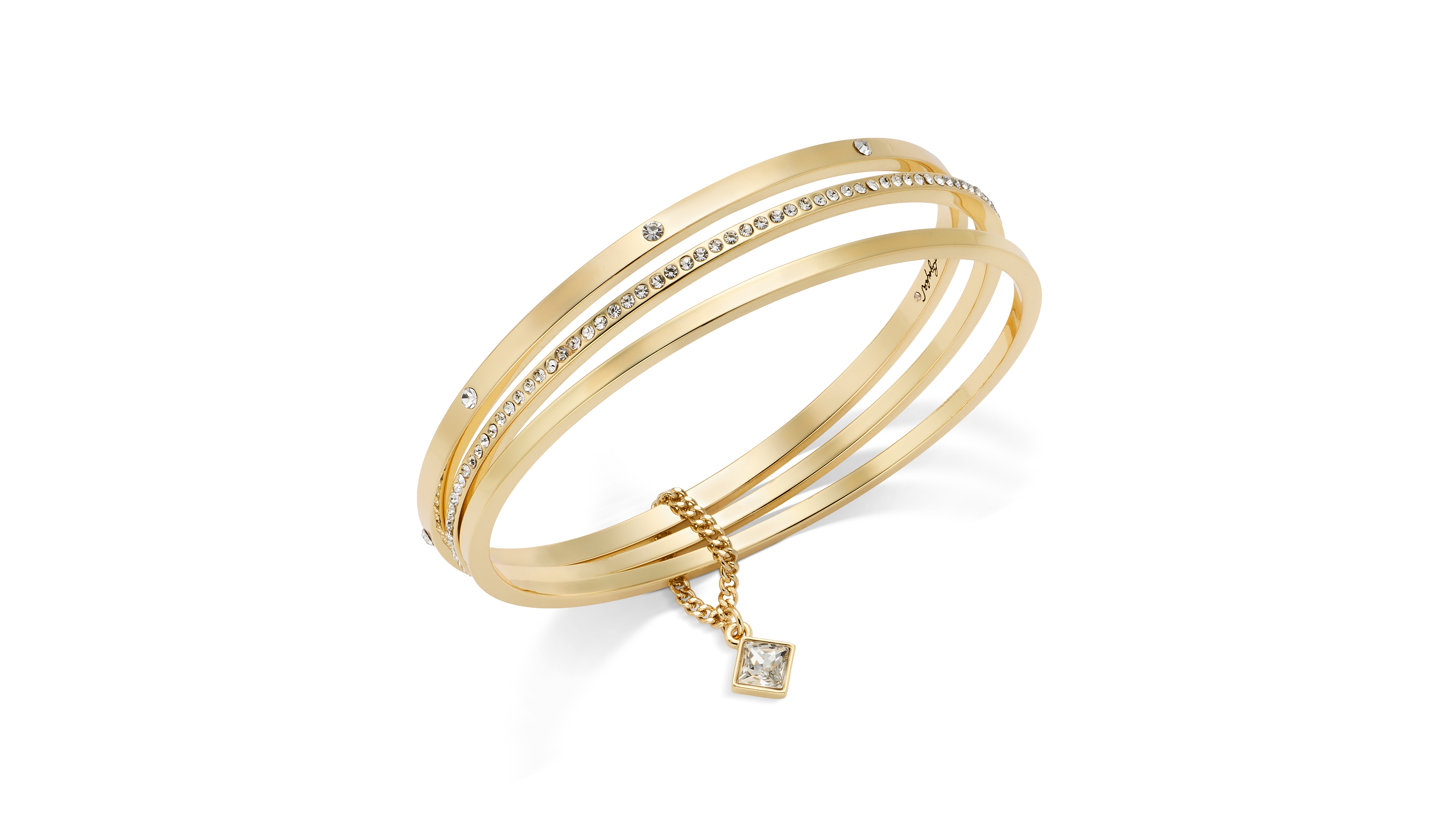 Karl Lagerfeld Paris Glass Crystal Gold Tone Pave Bangle Set, 3-Piece