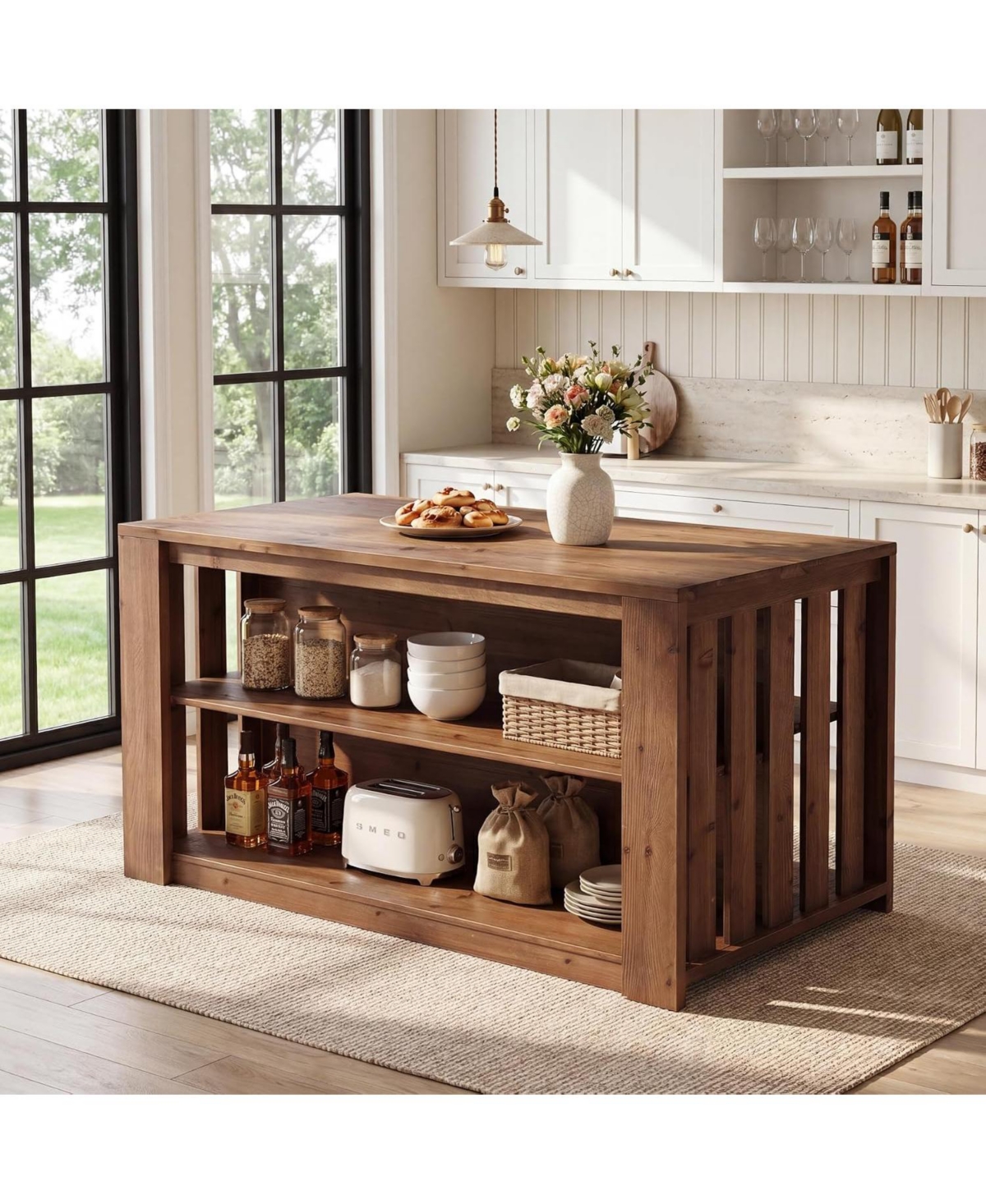 Tribesigns Kitchen Island with Storage, Modern Kitchen Island Table, Large Coffee Bar Table Storage Cabinet