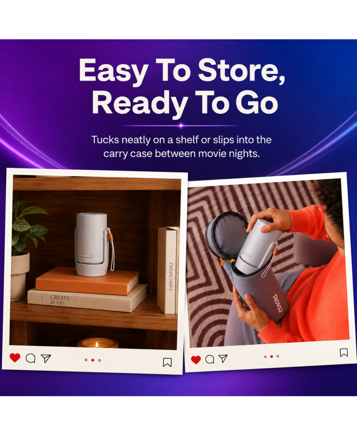 Aurzen Ultra-Portable Roku Tv Mini Projector with WiFi and Bluetooth, Upgraded Sound Base, 180degree(s) Rotation, Auto Vertical Keystone, and Zoom