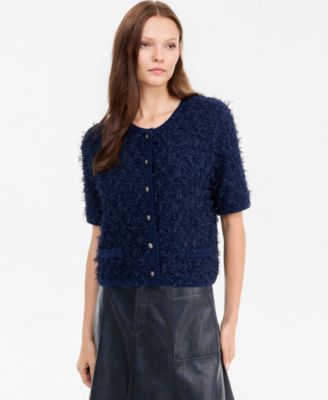 Women's Mabel Short-Sleeve Crewneck Eyelash-Knit Cardigan, Macy's Exclusive