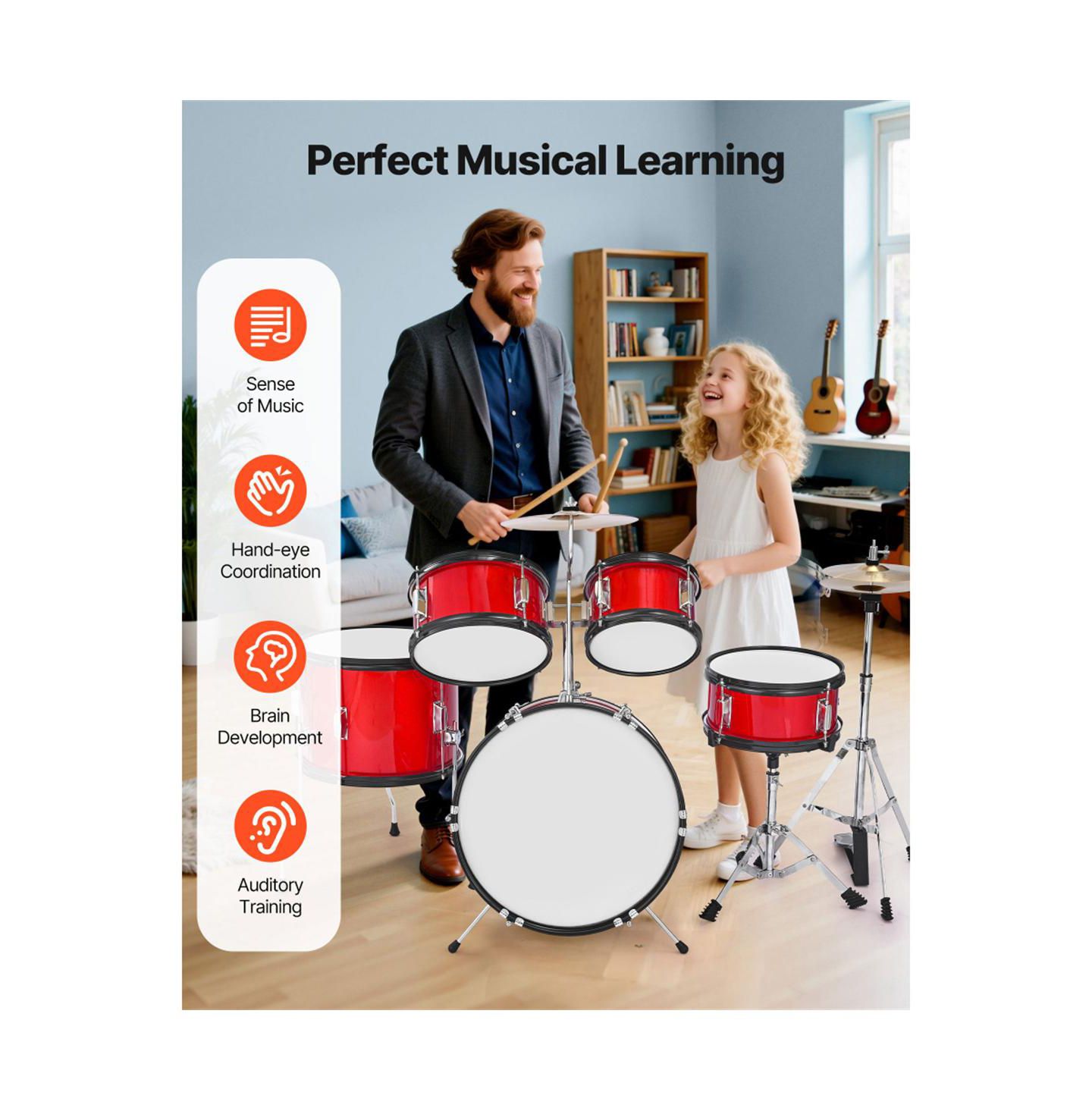 Детские игрушки YOBTOP Kids Adjustable 5-Piece Drum Set, Ages 6+, цвет: Красный — фото 5