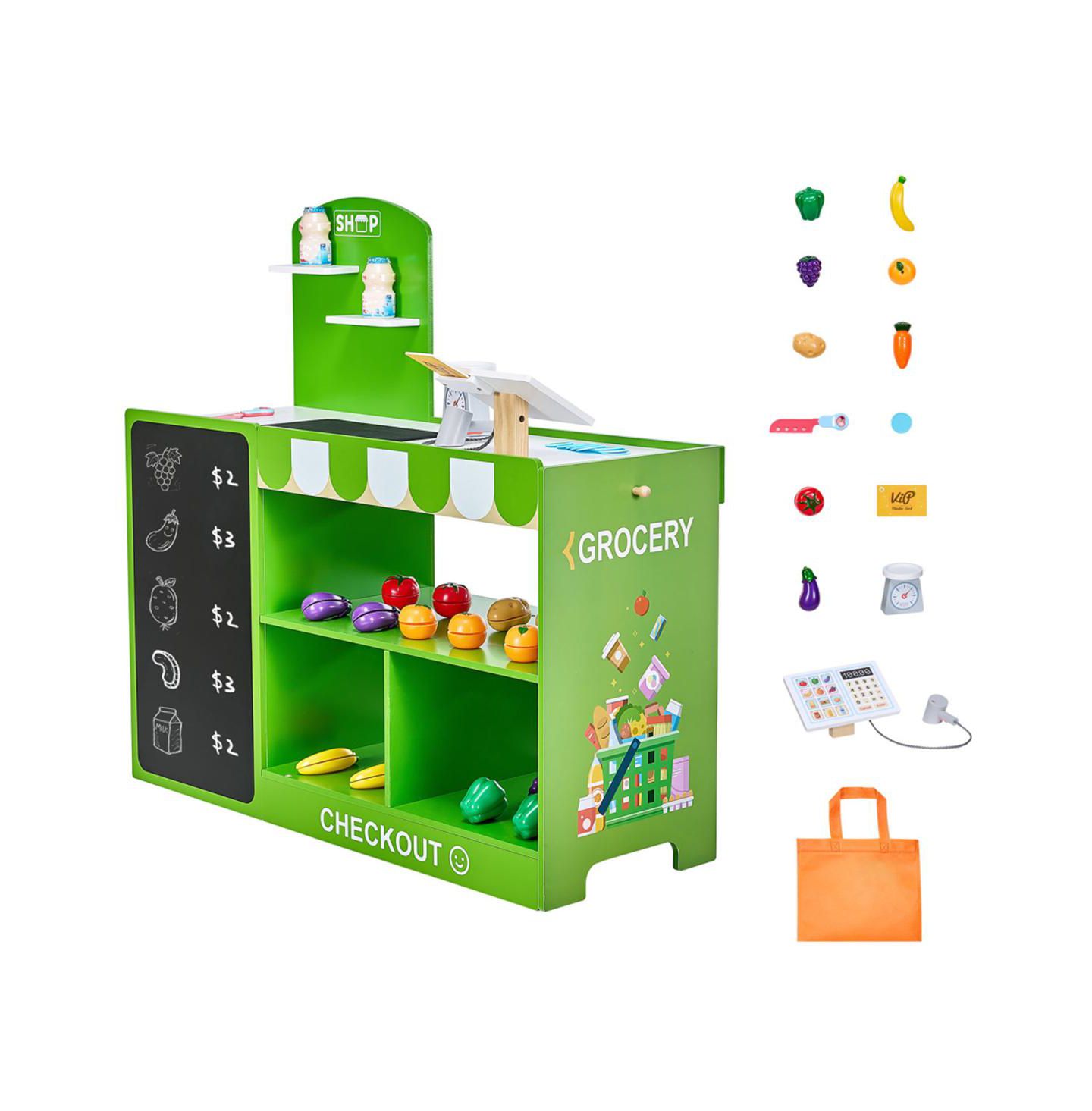 Детский игровой набор YOBTOP Grocery Store 35-Piece Moving Conveyor Belt and Scanner Playset, Ages 3+, цвет: Зелёный — фото 1