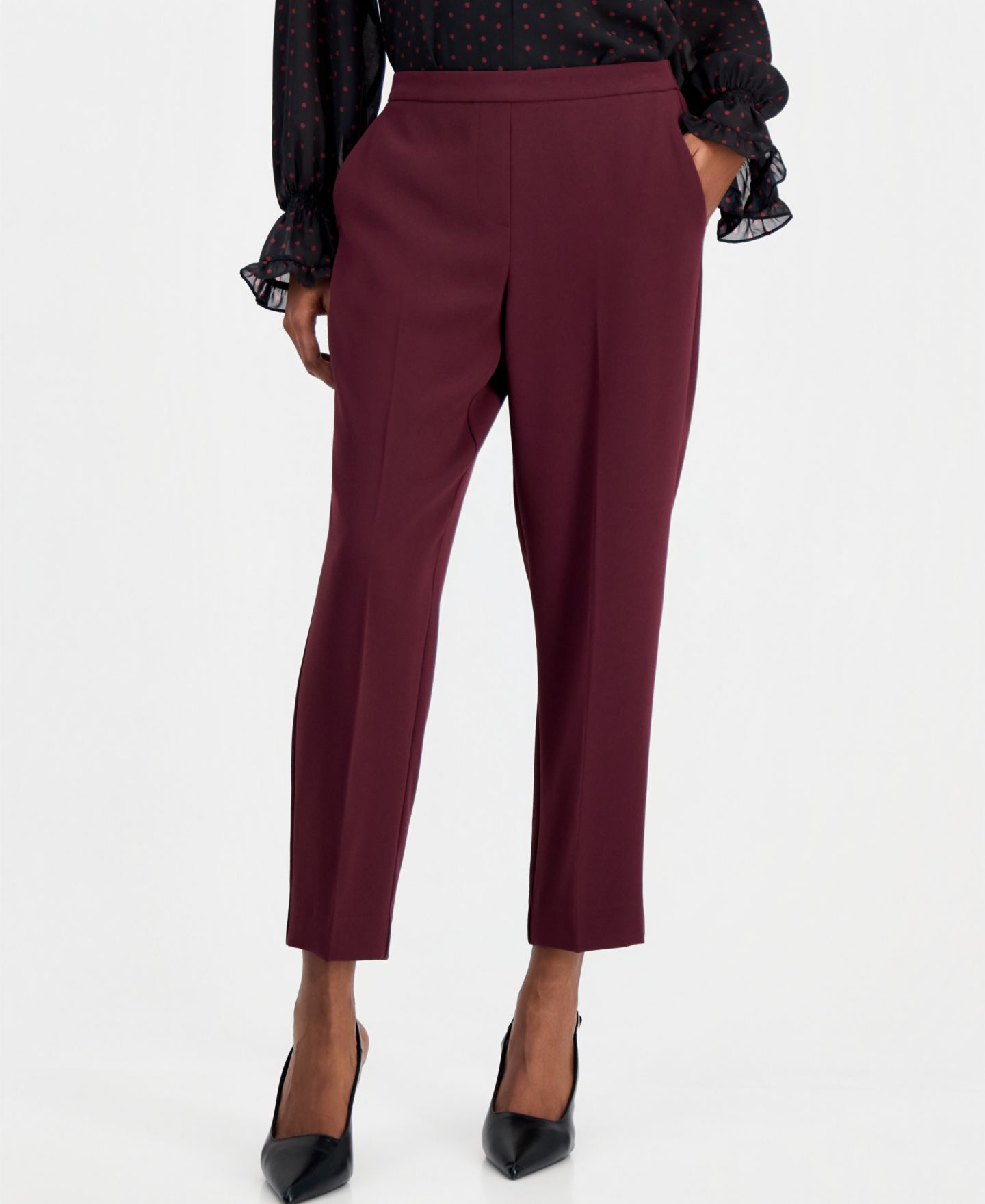 Женские брюки Kobi Halperin Aubree High-Waisted Crepe Ankle, цвет: Ягодный — фото 1