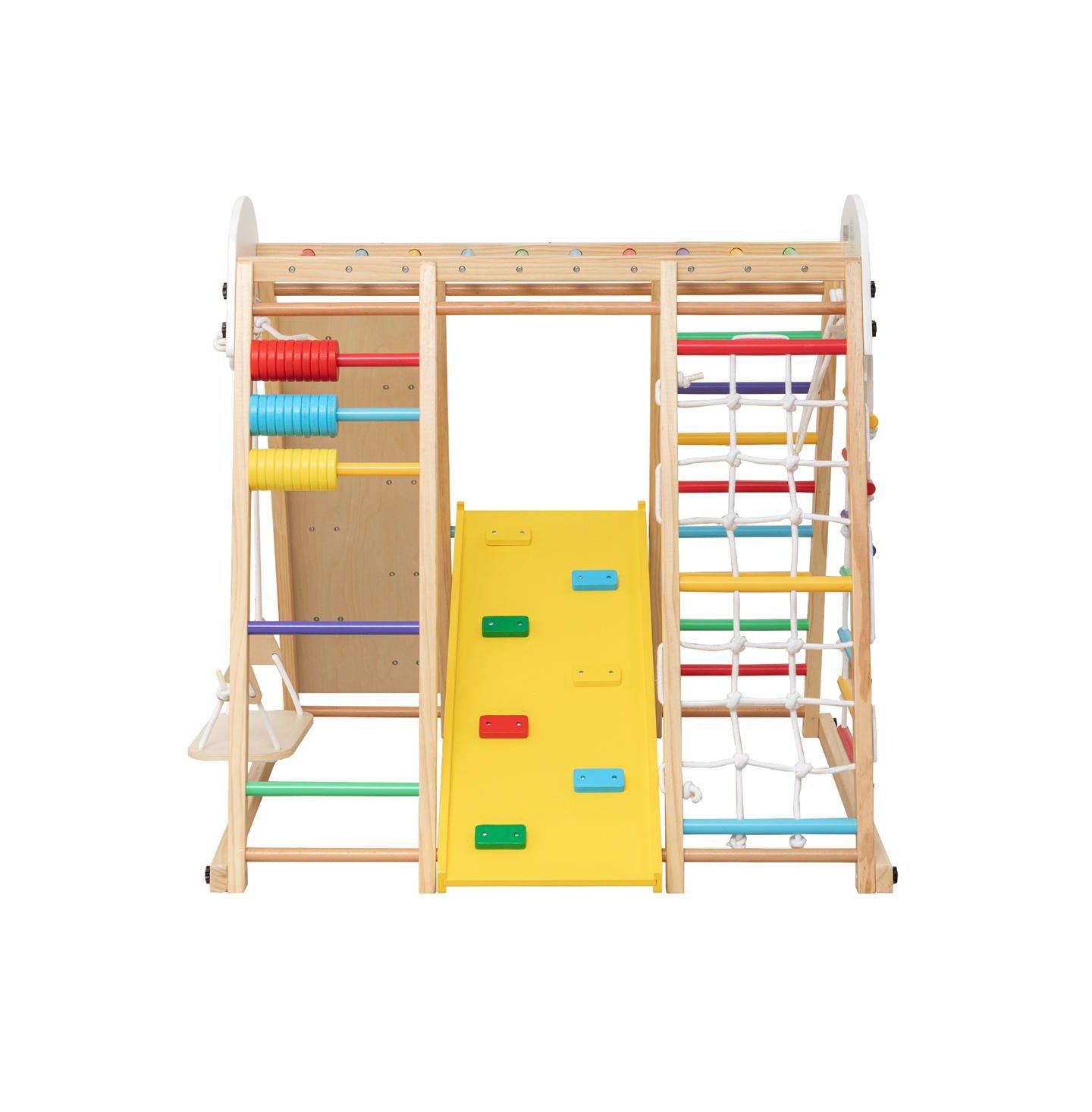 Детская игрушка YOBTOP 9-in-1 Foldable Wooden Climbing Frame with Slide, 176 lbs Capacity, Ages 3+, цвет: Натуральный — фото 2