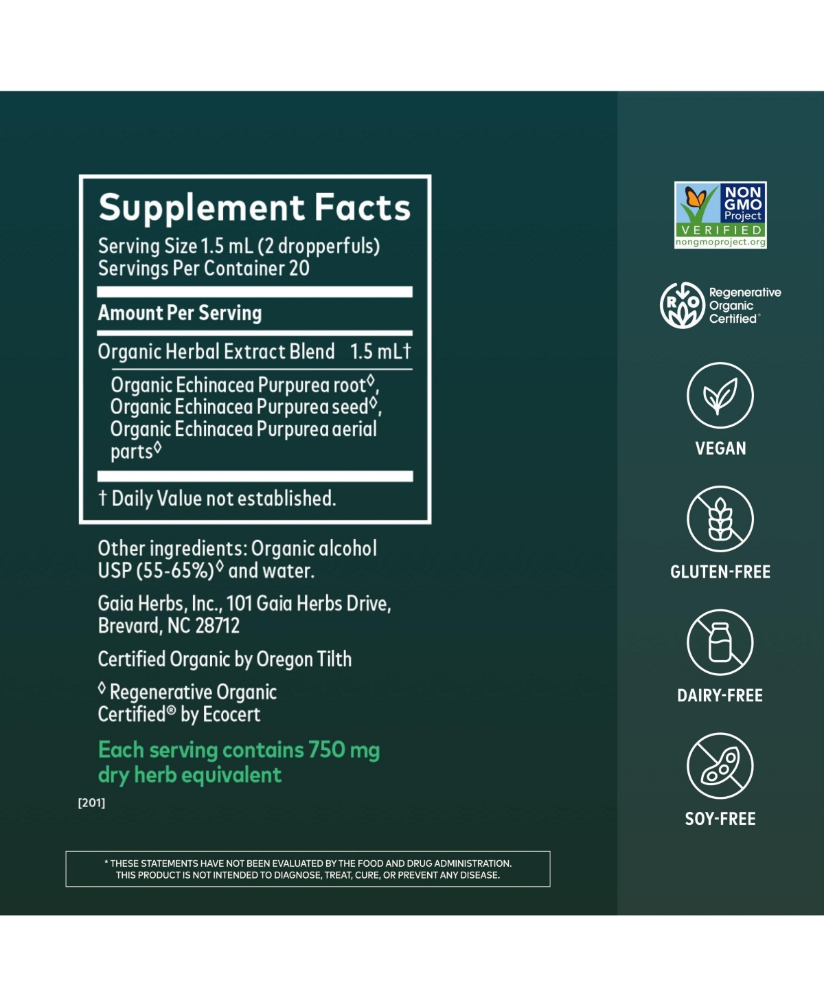 Gaia Herbs Echinacea Supreme Regenerative Certified Tinctures 1 fl oz