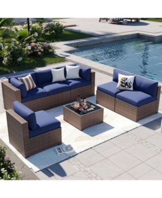 7-Piece Wicker Patio Furniture Set, Outdoor Sectional Sofa with Thick Cushions for Backyard Garden Poolside