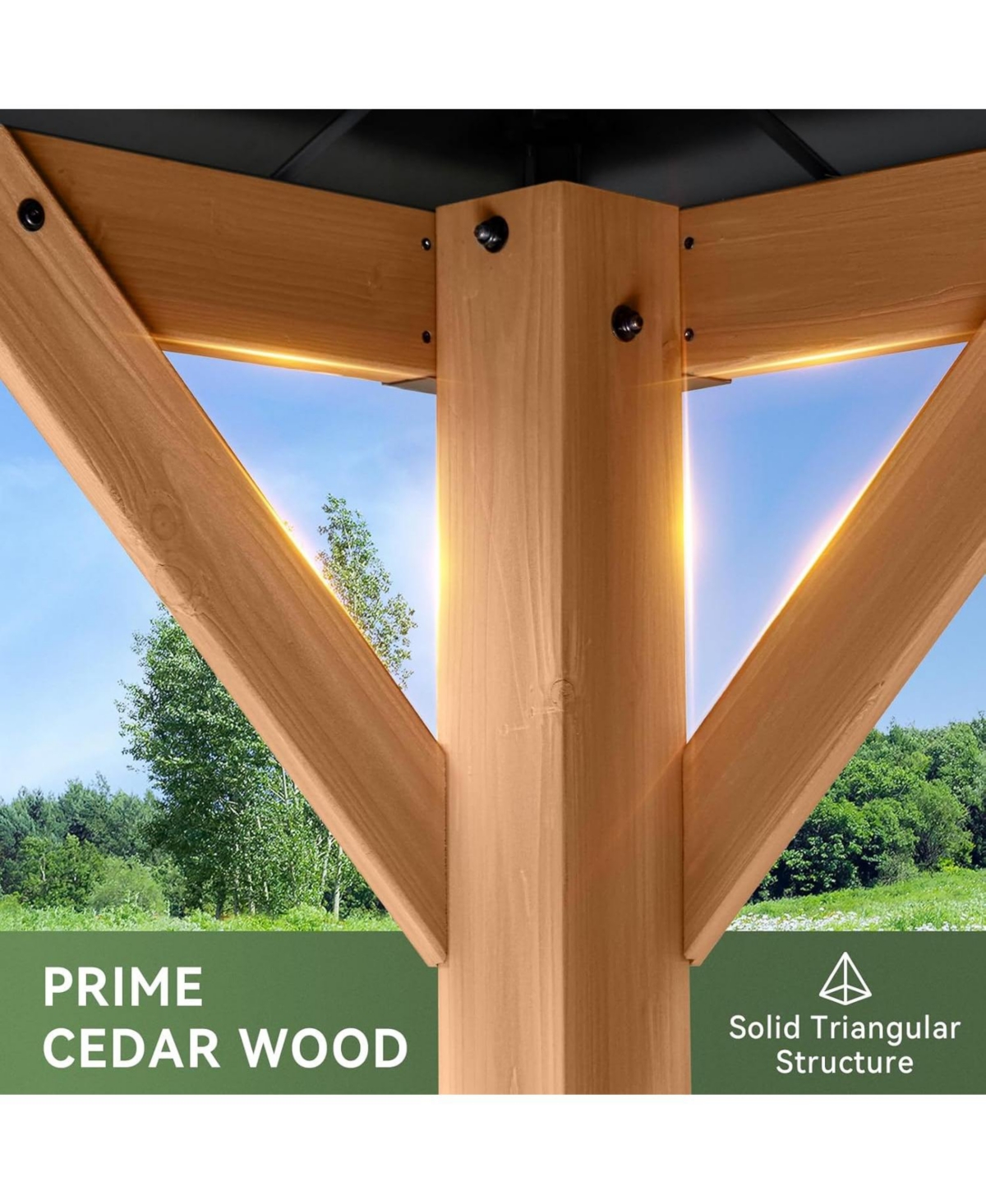 Aoxun 10'x12' Cedar Wood Hardtop Gazebo, Outdoor Pavilion with Galvanized Steel Double Roof for Patio Garden
