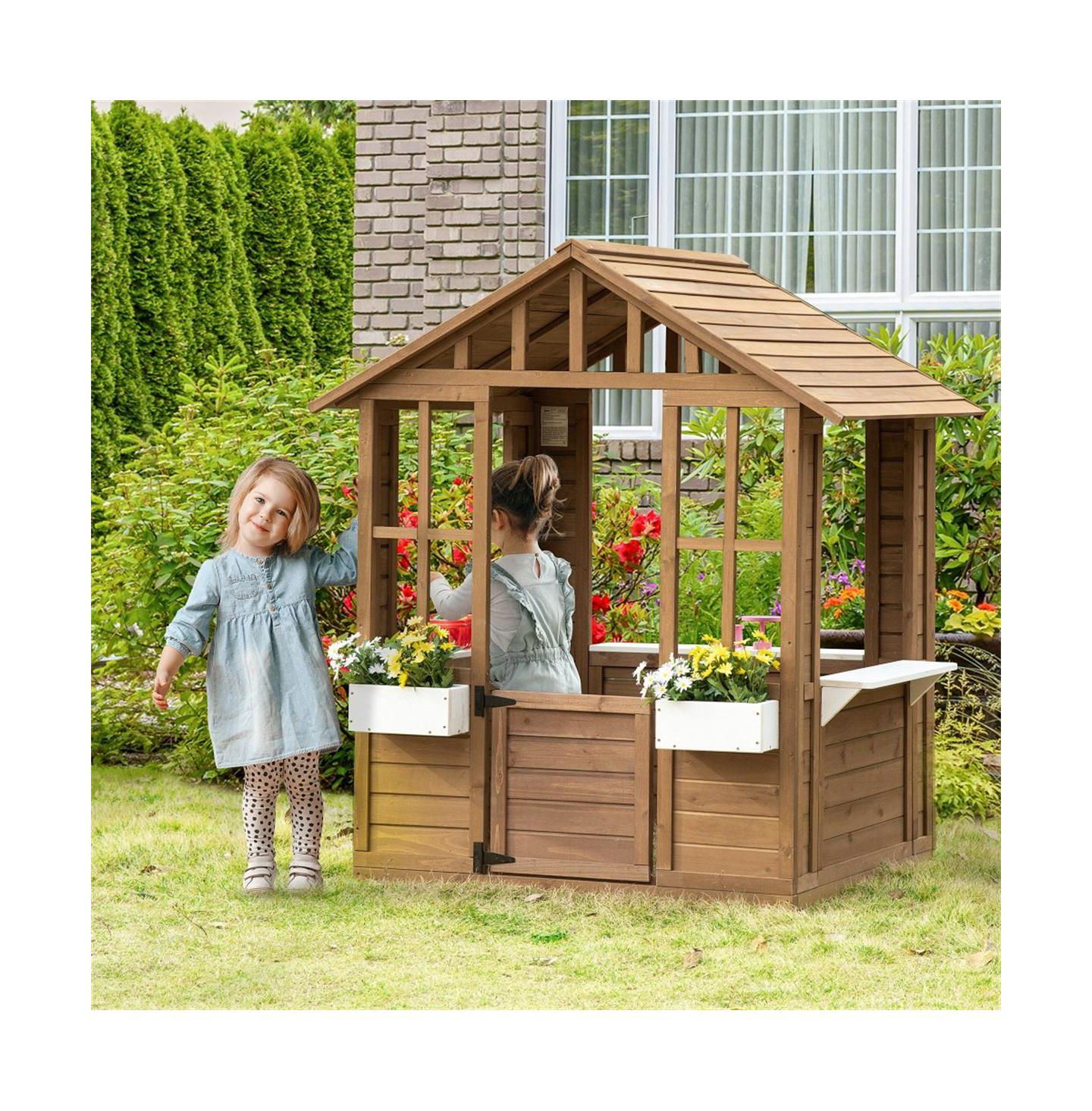 Детская игрушка YOBTOP Cottage Working-Door Solid Fir Wood 1-Piece Playhouse, Ages 3-8 — фото 1