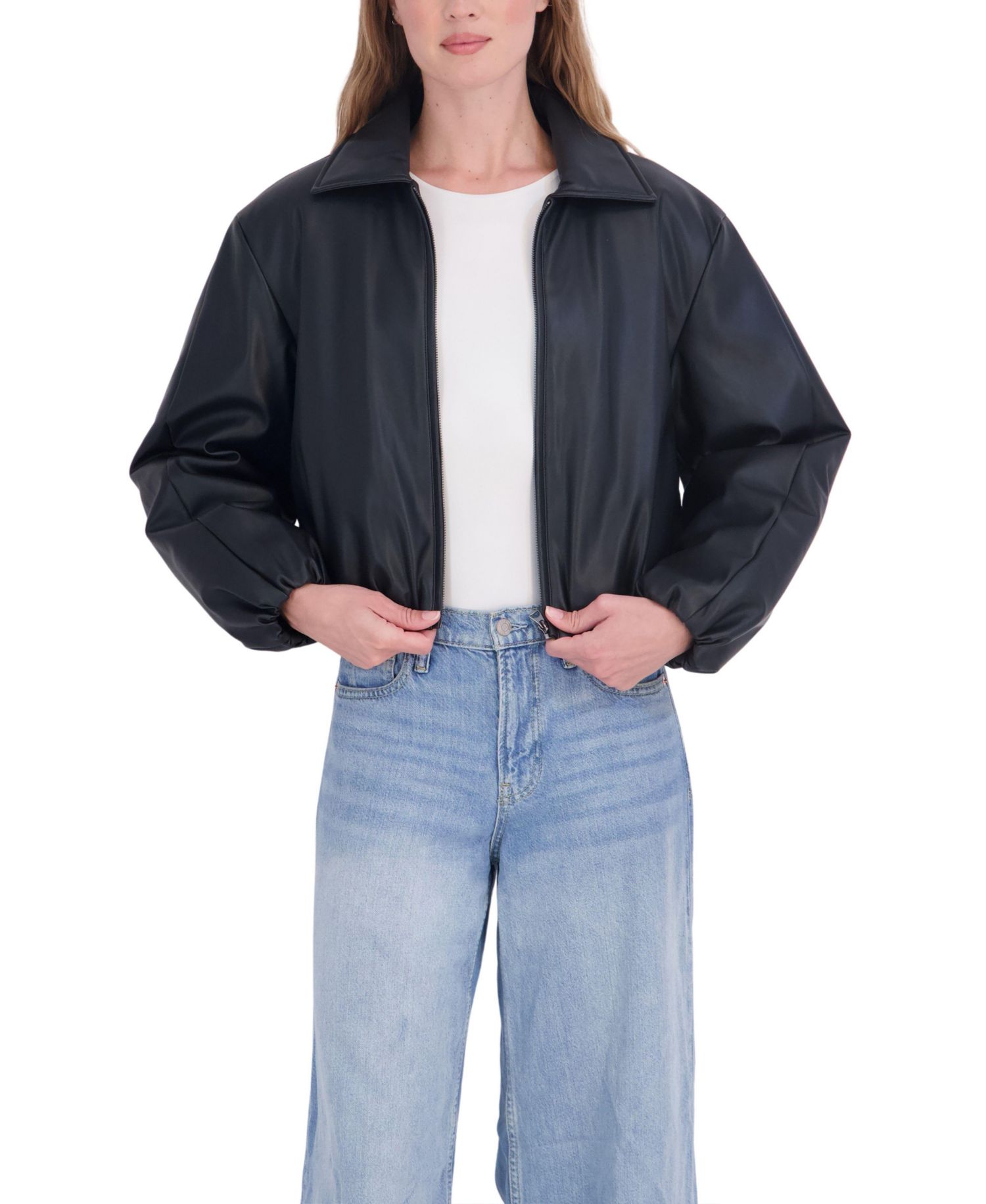 Women's Bubble Hem Bomber Faux Leather Coat