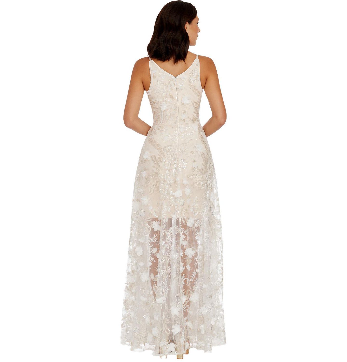 Женское платье Dress the Population Sidney 3D Floral Embroidery and Sequin V-Neck Floor-Length Gown, цвет: Белый разноцветный — фото 4