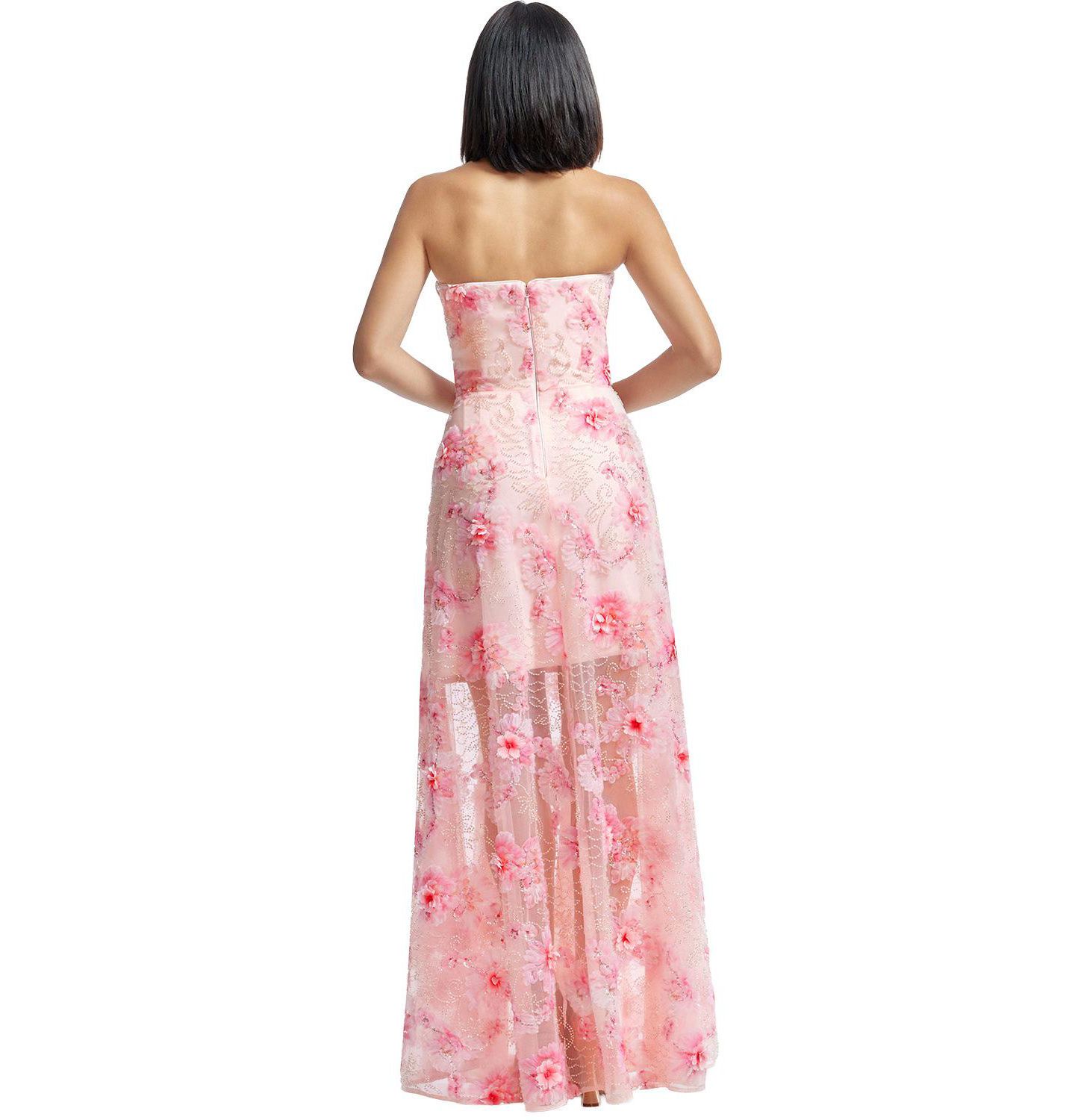 Женское платье Dress the Population Connor Strapless Sweetheart 3D Floral Gown, цвет: Розовый разноцветный — фото 5