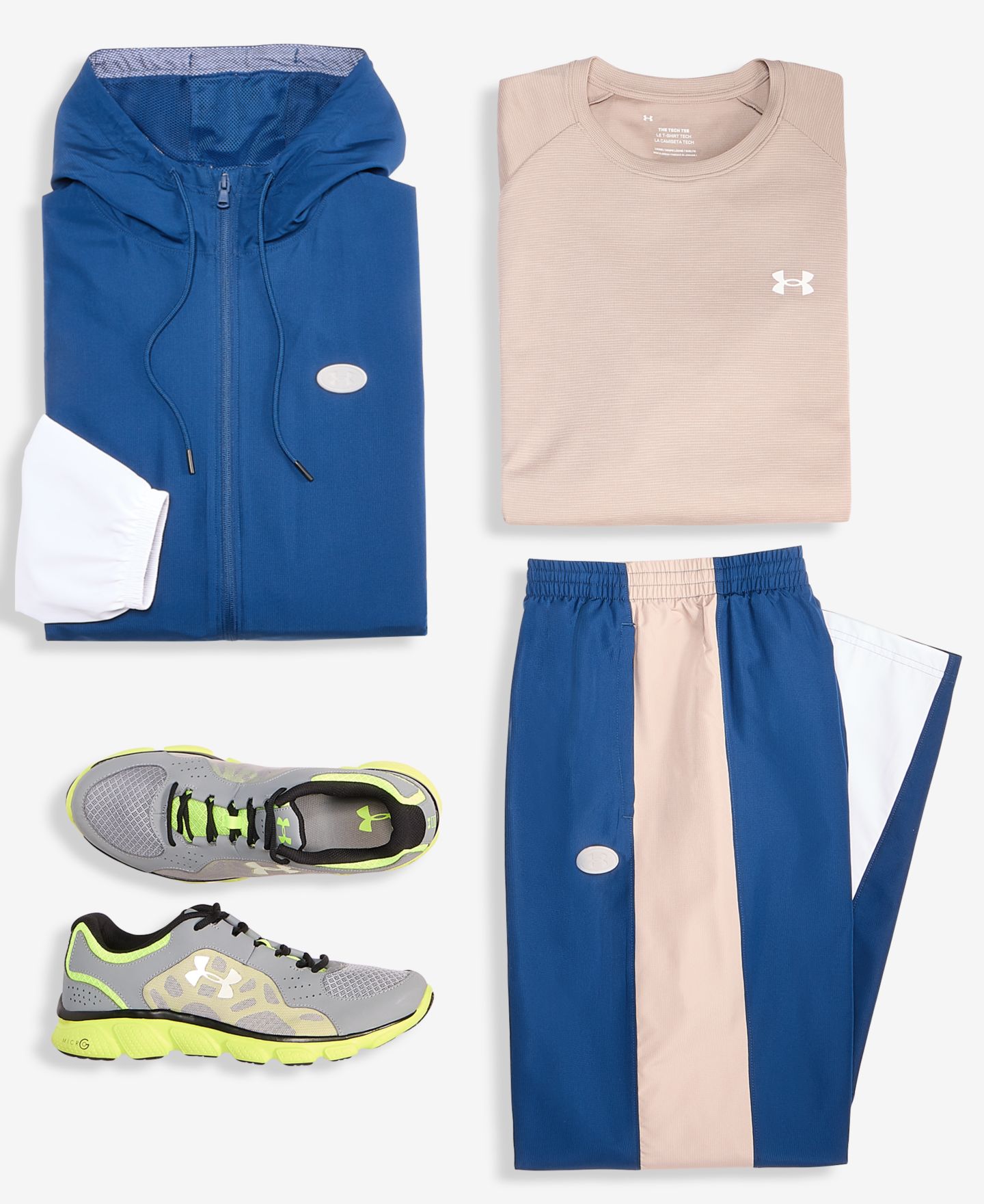 Мужская куртка Under Armour Rival Woven Regular-Fit, цвет: Тёмно-синий / Светло-бежевый — фото 8