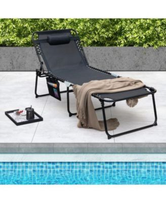 4 Position Folding Chaise Lounge Chair with Adjustable Backrest and Footrest