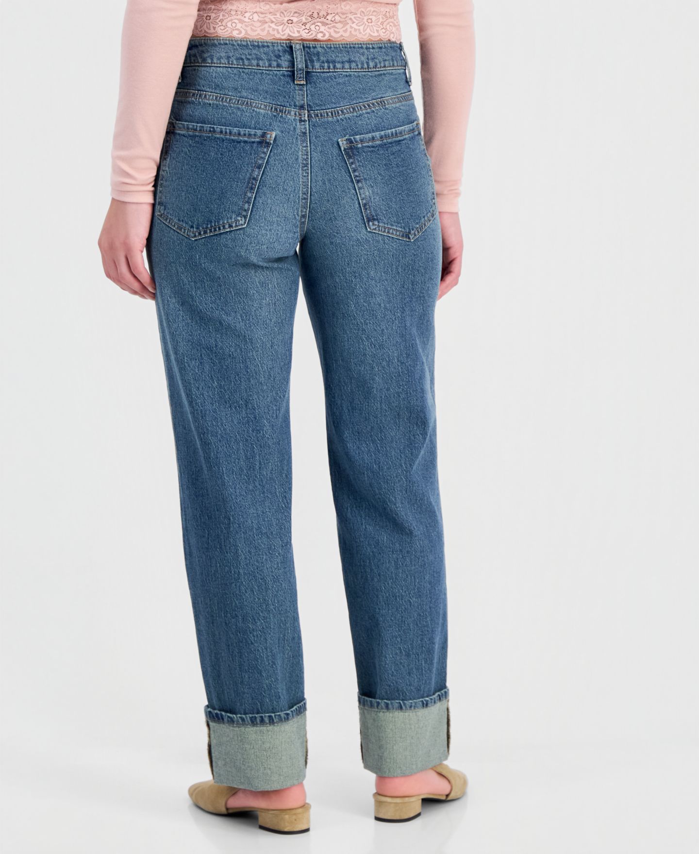 Женские джинсы And Now This High-Waisted Cuffed-Hem Straight-Leg, цвет: Средняя варка — фото 4