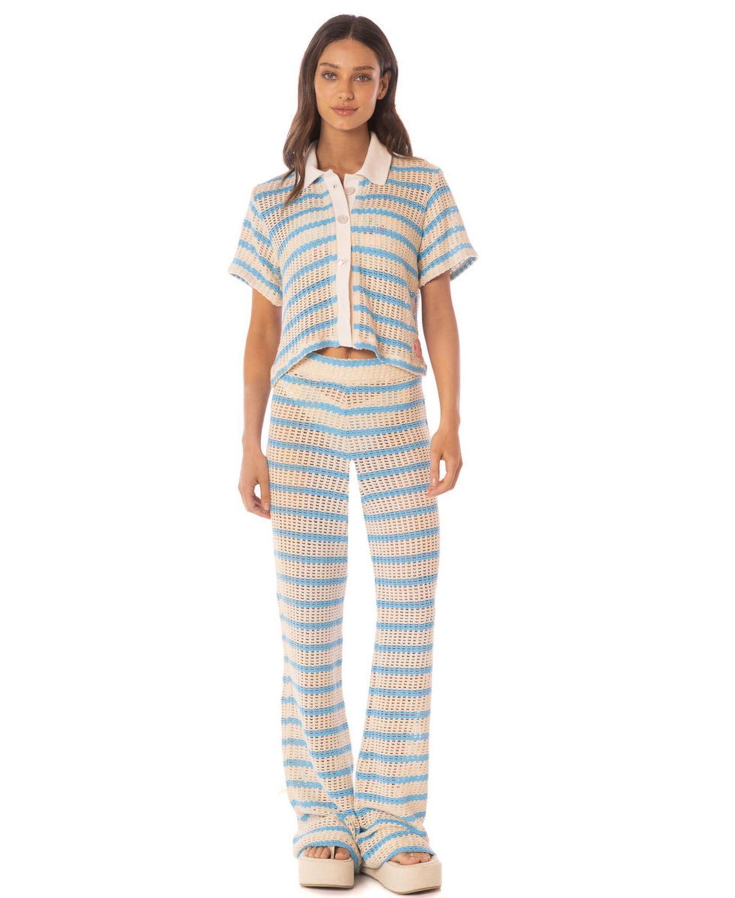Women's Icy Stripes Wavy Collared Crop Shirt