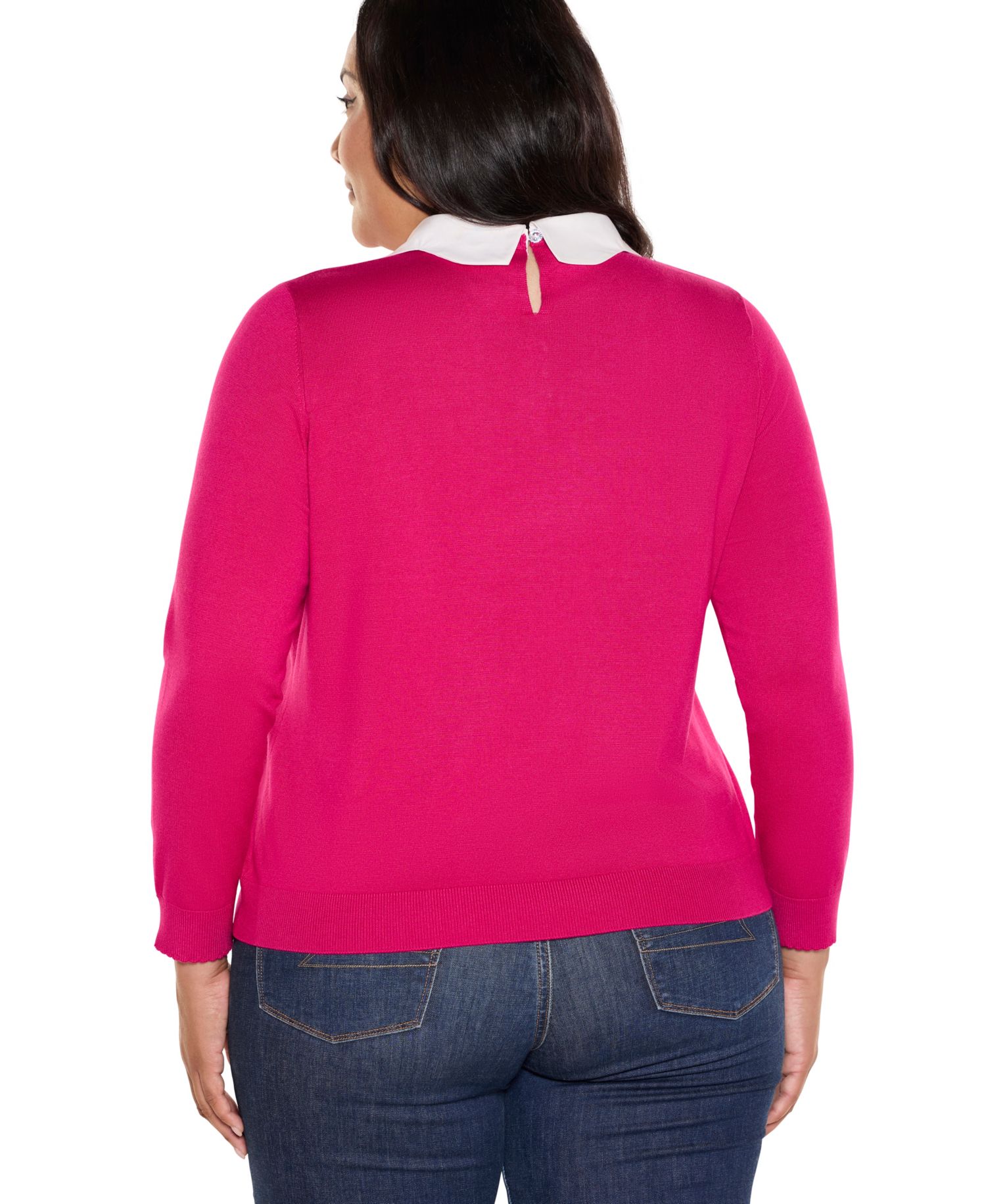 Plus Size Collared Long-Sleeve Bow-Detail Sweater