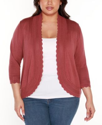 Plus Size 3/4-Sleeve Scalloped-Edge Cardigan