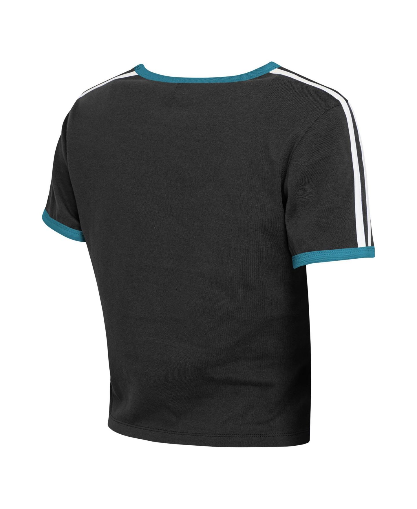 Женская футболка WEAR by Erin Andrews Black Jacksonville Jaguars Cropped Throwback Ringer Baby T-Shirt — фото 2