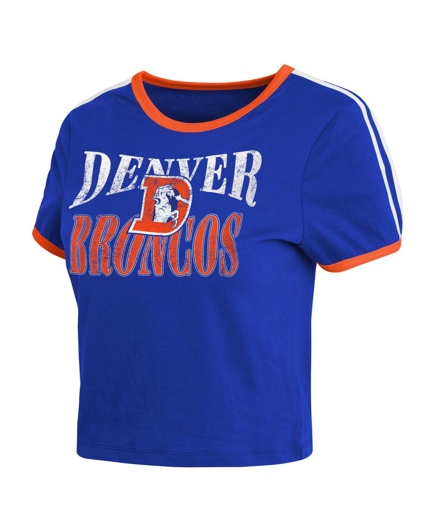Женская футболка WEAR by Erin Andrews Royal Denver Broncos Cropped Throwback Ringer Baby T-Shirt — фото 3