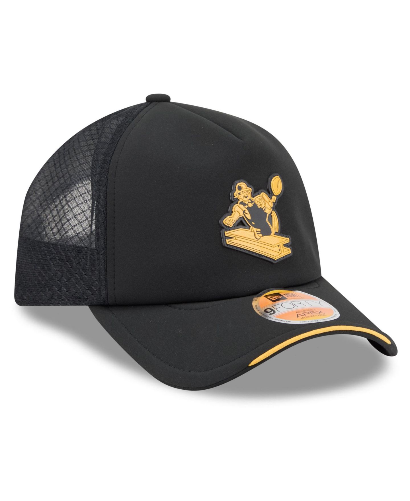Мужская кепка New Era Black Pittsburgh Steelers 2026 Sideline Throwback Apex 9FORTY Adjustable Trucker Hat — фото 4