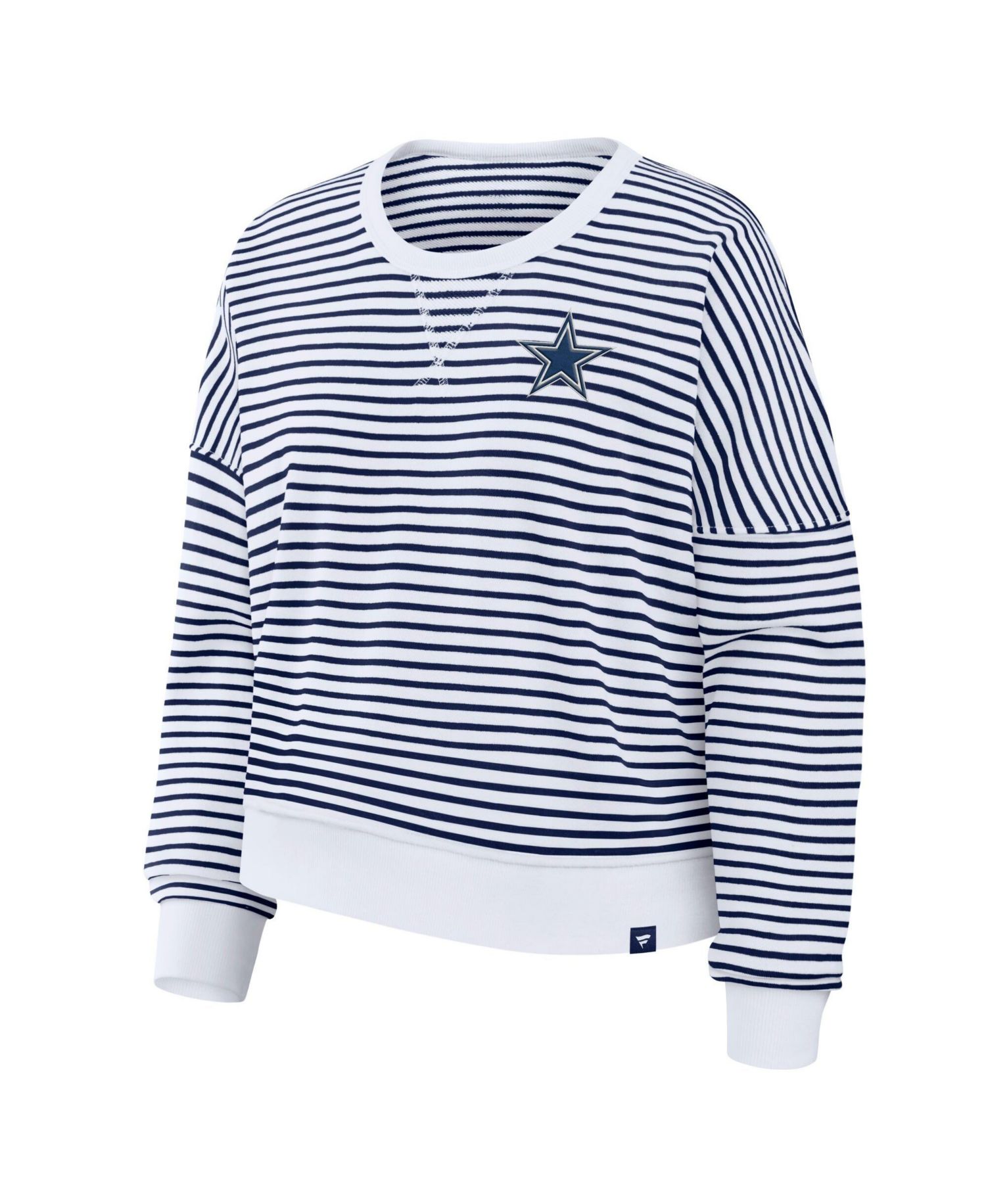 Women's White/Navy Dallas Cowboys Striped Oversized French Terry Sweatshirt
