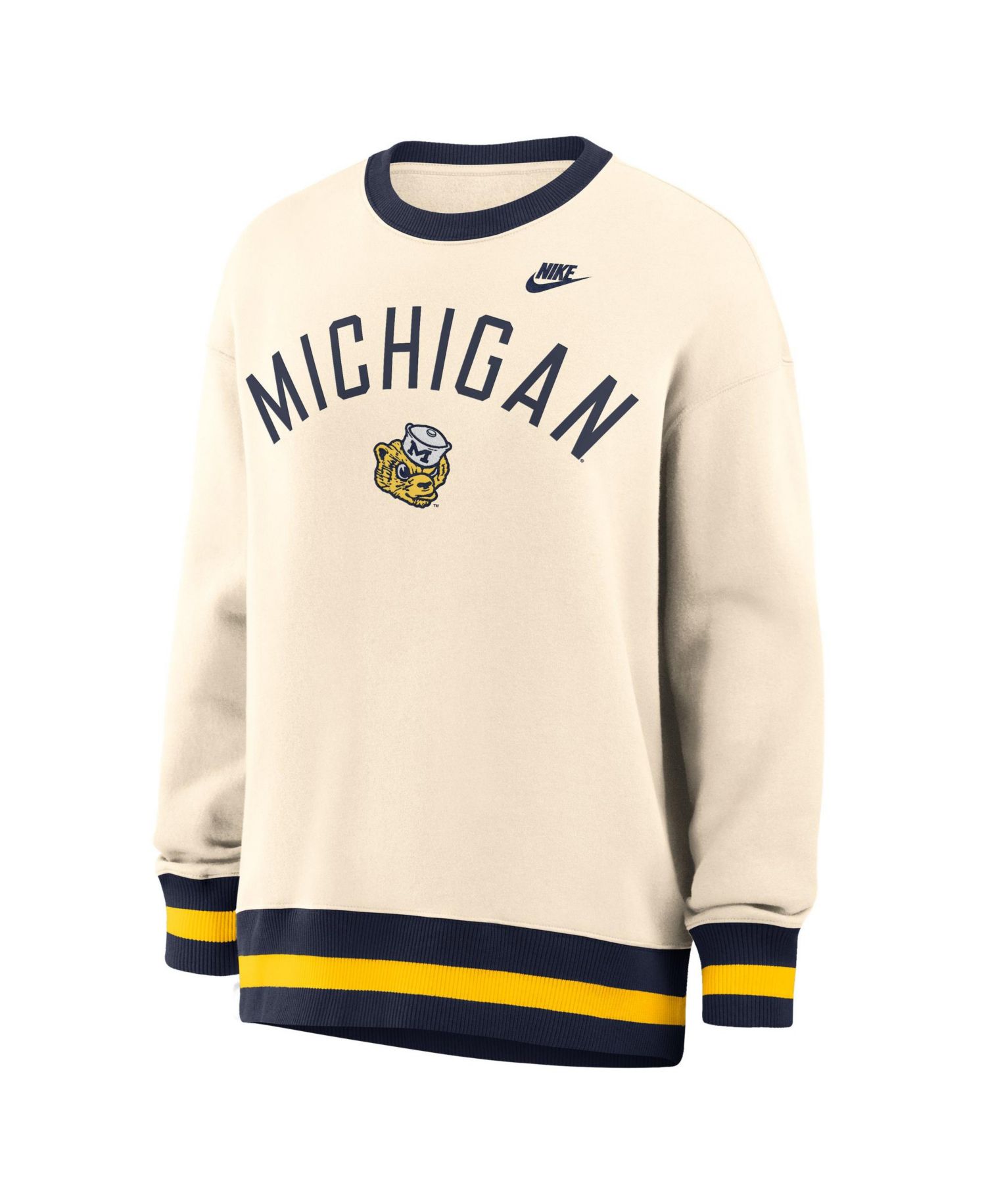 Women's Natural Michigan Wolverines Oversized Legacy Pullover Sweatshirt Crew