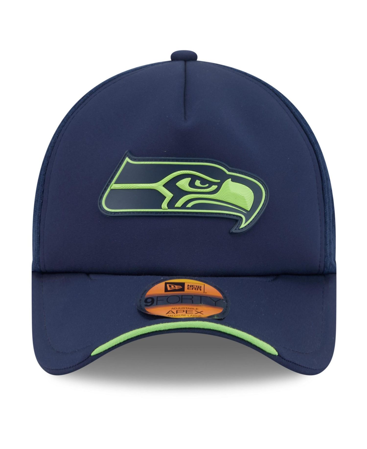 Men's College Navy Seattle Seahawks 2026 Sideline Apex 9FORTY Adjustable Trucker Hat
