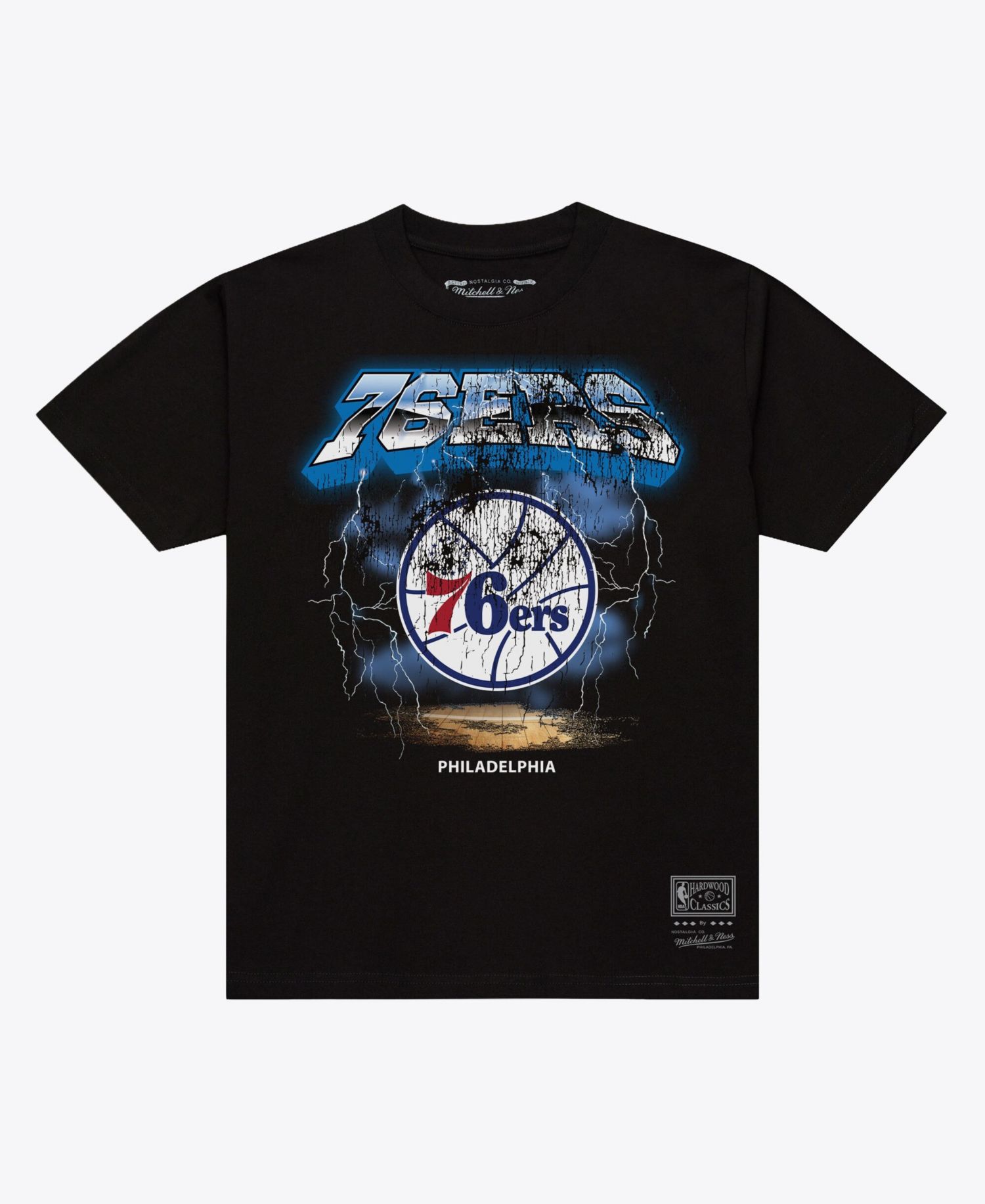 Men's Philadelphia 76ers Lightning Graphic Distressed T-Shirt