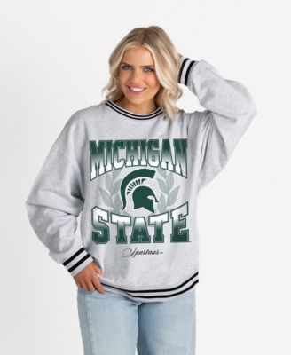 Women's Ash Michigan State Spartans Oversized Fade Route Ringer Stripe Sweatshirt