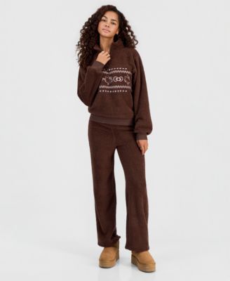 Juniors' Sherpa Wide-Leg Long-Sleeve Top and Pants
