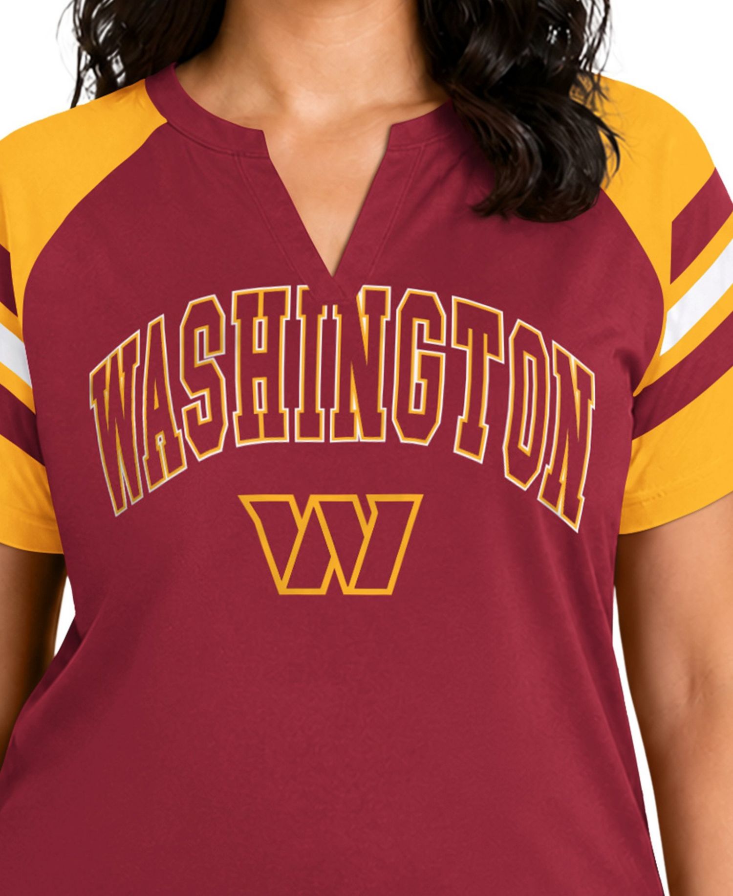 Women's Burgundy Washington Commanders Plus Size Game On Notch Neck Raglan T-Shirt