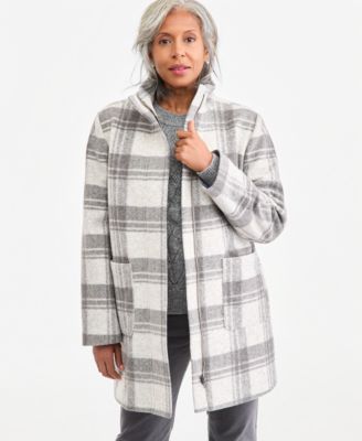 Faux Wool Plaid Mid-Length Coat, Macy's Exclusive