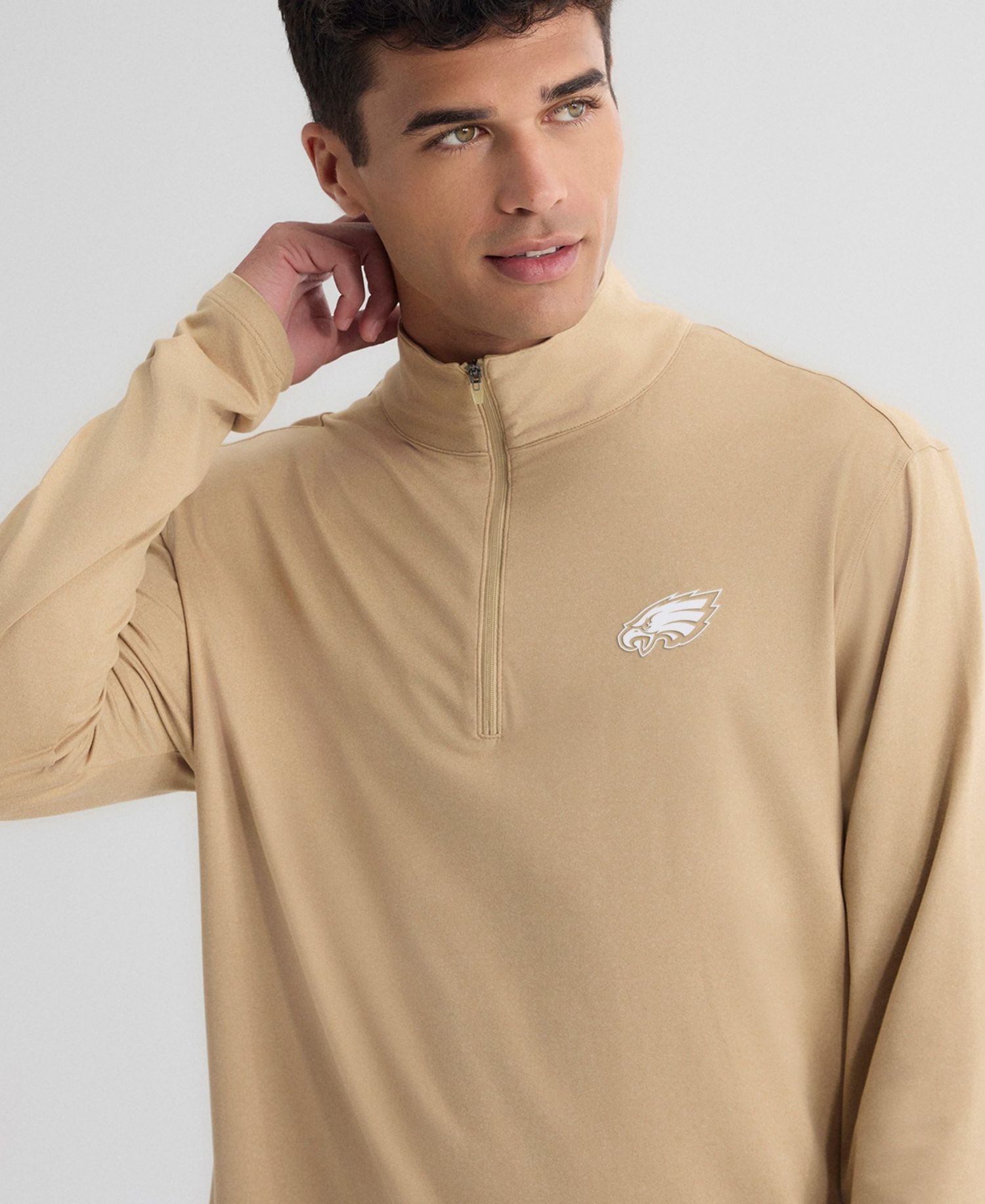 Men's Tan Philadelphia Eagles Clutch Quarter-Zip Pullover Sweatshirt