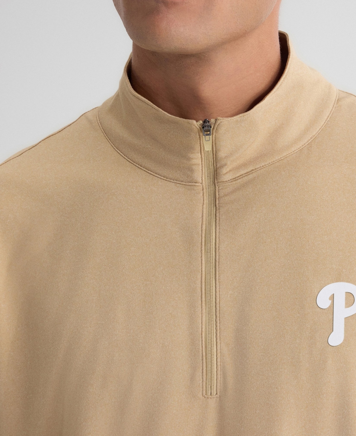 Fanatics Men's Khaki Philadelphia Phillies Clutch Quarter-Zip Pullover Sweatshirt