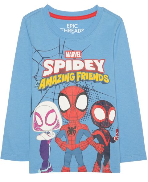Футболка Epic Threads Spidey Amazing Friends Long-Sleeve Graphic T-Shirt для мальчиков-малышей, цвет: Синий