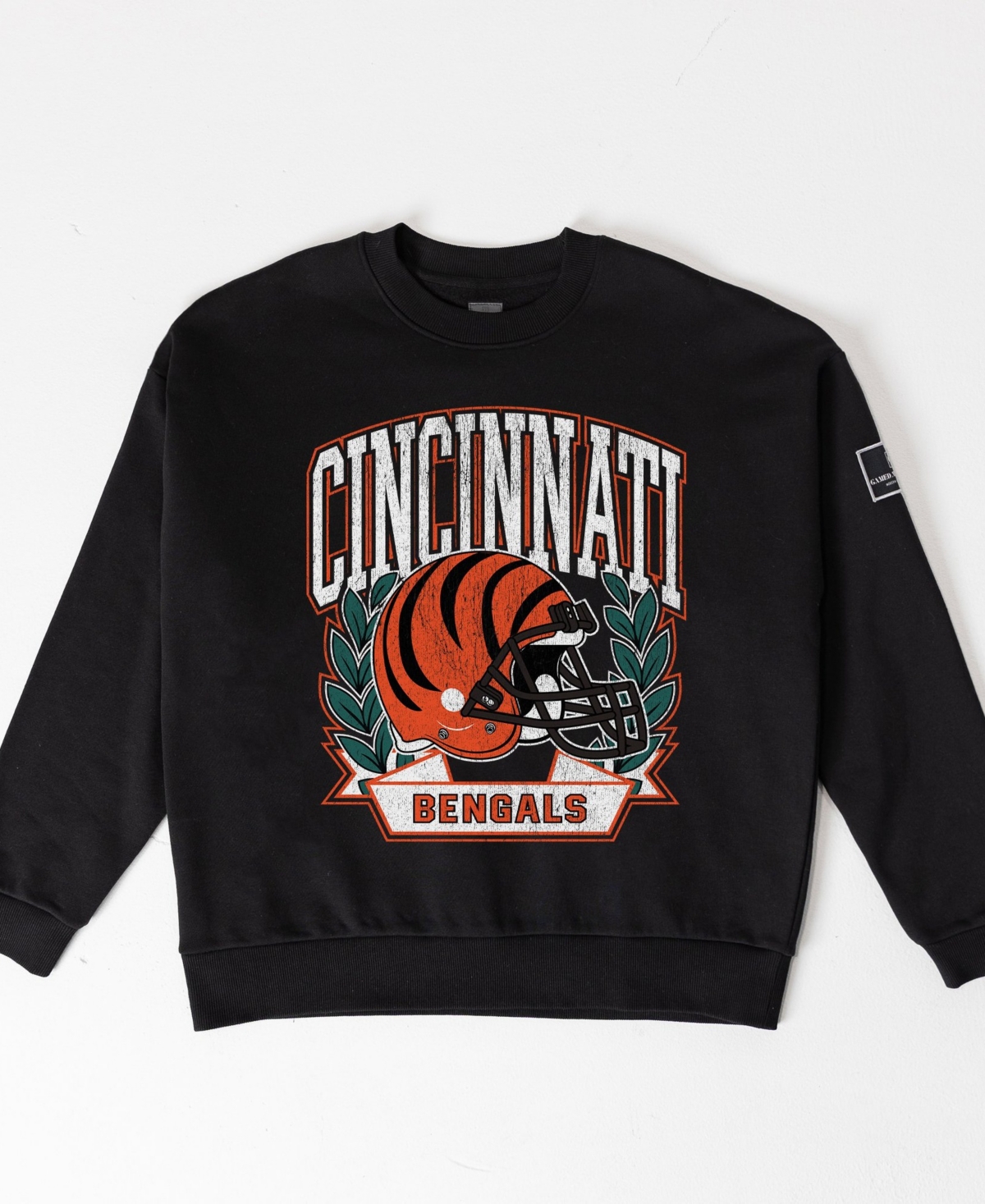 Gameday Couture Women's Black Cincinnati Bengals Oversized Victory Lane Label Premium Fleece Sweatshirt