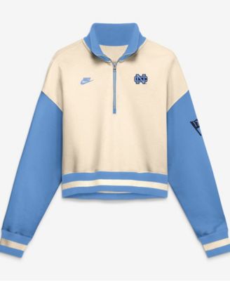 Women's Natural/Carolina Blue North Carolina Tar Heels Oversized Legacy Color Block Cropped Quarter-Zip Pullover Sweatshirt