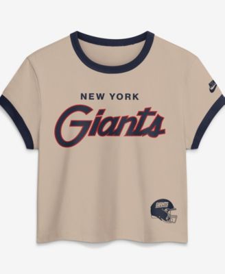 Women's Cream New York Giants Rewind Ringer Mod Cropped T-Shirt