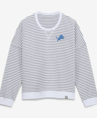 Women's White/Gray Detroit Lions Striped Oversized French Terry Sweatshirt