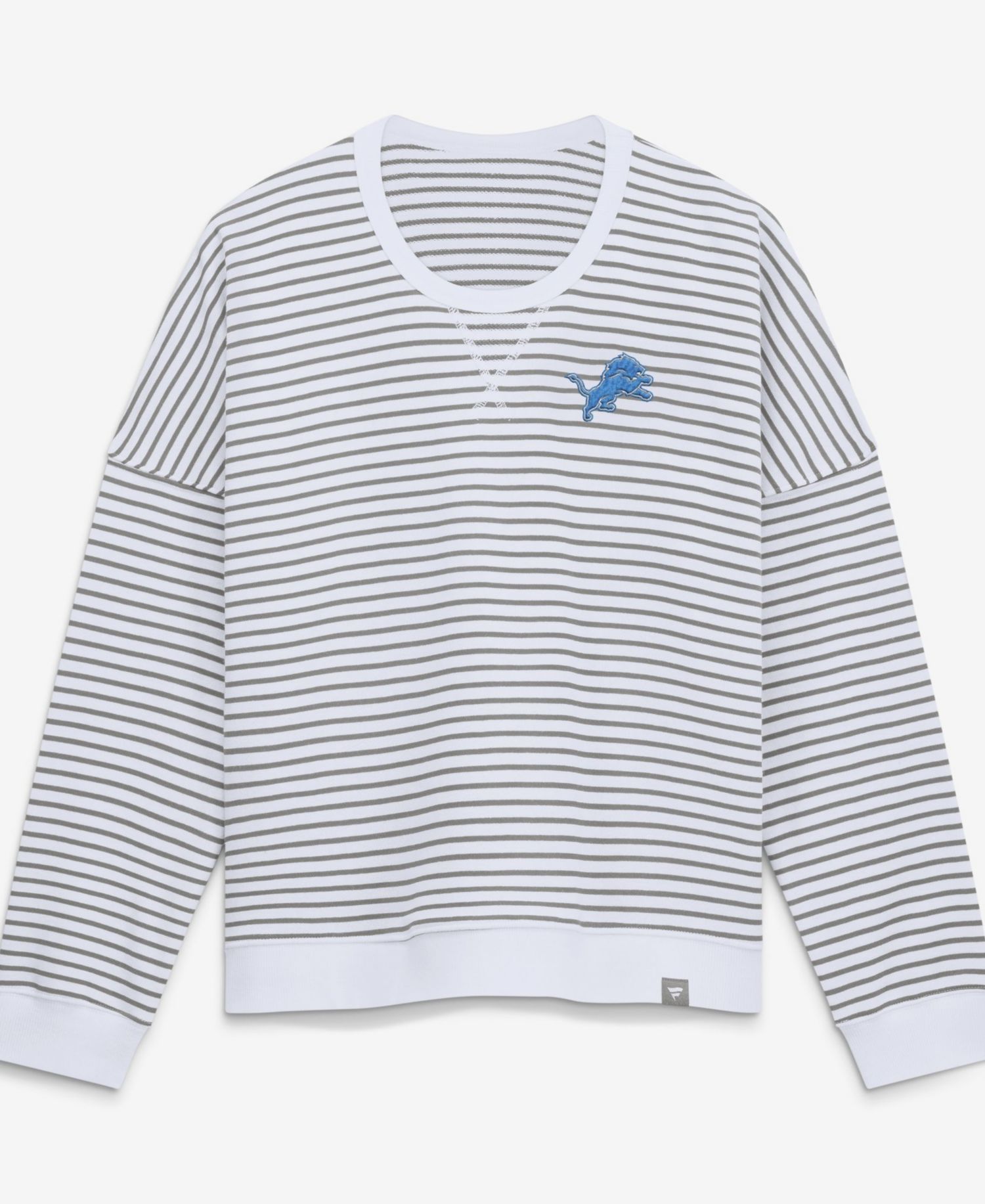 Women's White/Gray Detroit Lions Striped Oversized French Terry Sweatshirt