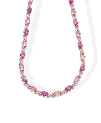 Simulated Pink Sapphire and Pink Cubic Zirconia Heart Necklace