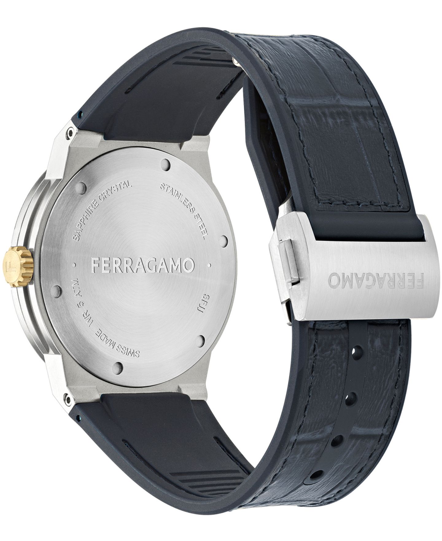 Мужские часы Ferragamo Silver Stainless Steel Leather Strap GMT Watch 41mm — фото 3
